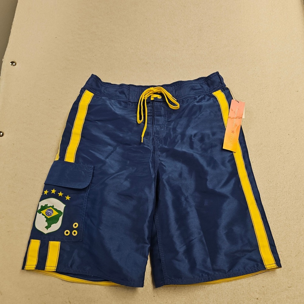 Brasil Men Swim Trunks Royal Blue Yellow Stripe Board Shorts Size 34  PLZZ7117MC